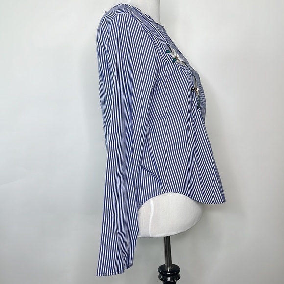 ZARA BASIC Collection Stipe Botanical Long Sleeve Blouse - Picture 2 of 6